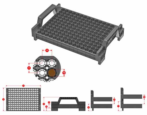 Technical Drawing 165S64L Ellepot Lettuce Airtray